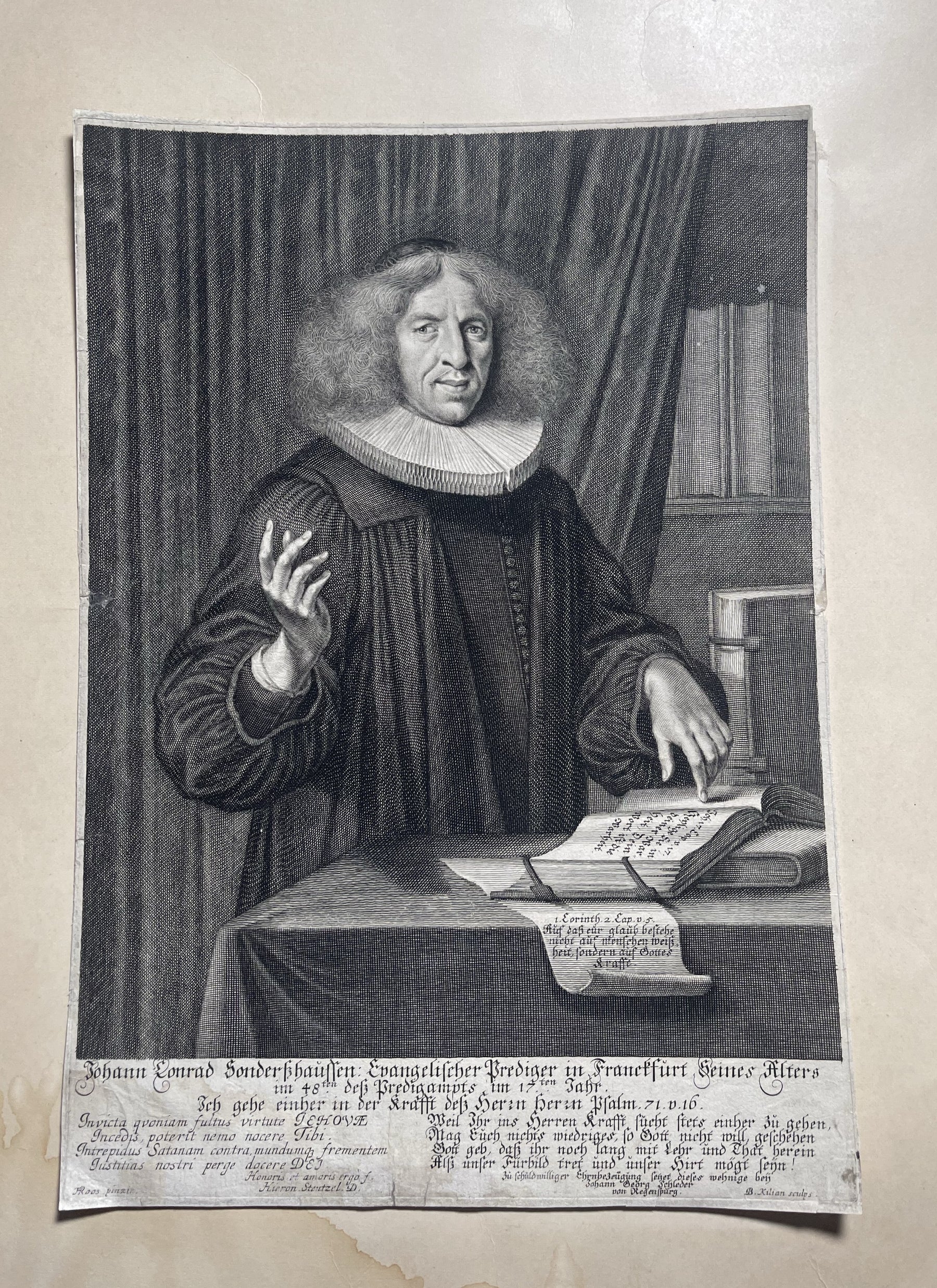 Bartholomäus Kilian Copperplate Portrait of Johann Conrad Sondershausen, 1680 Plate