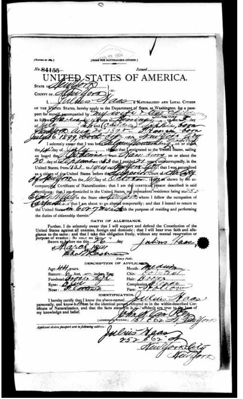 1904 Passport Application