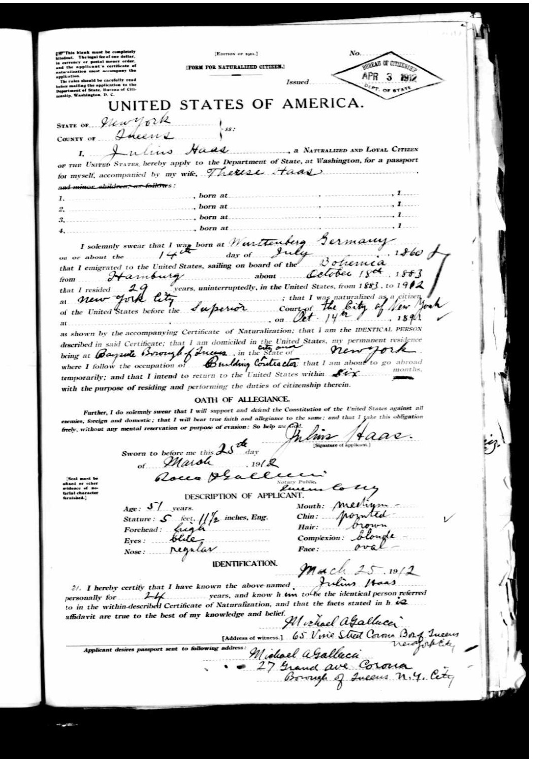 1912 Passport Application