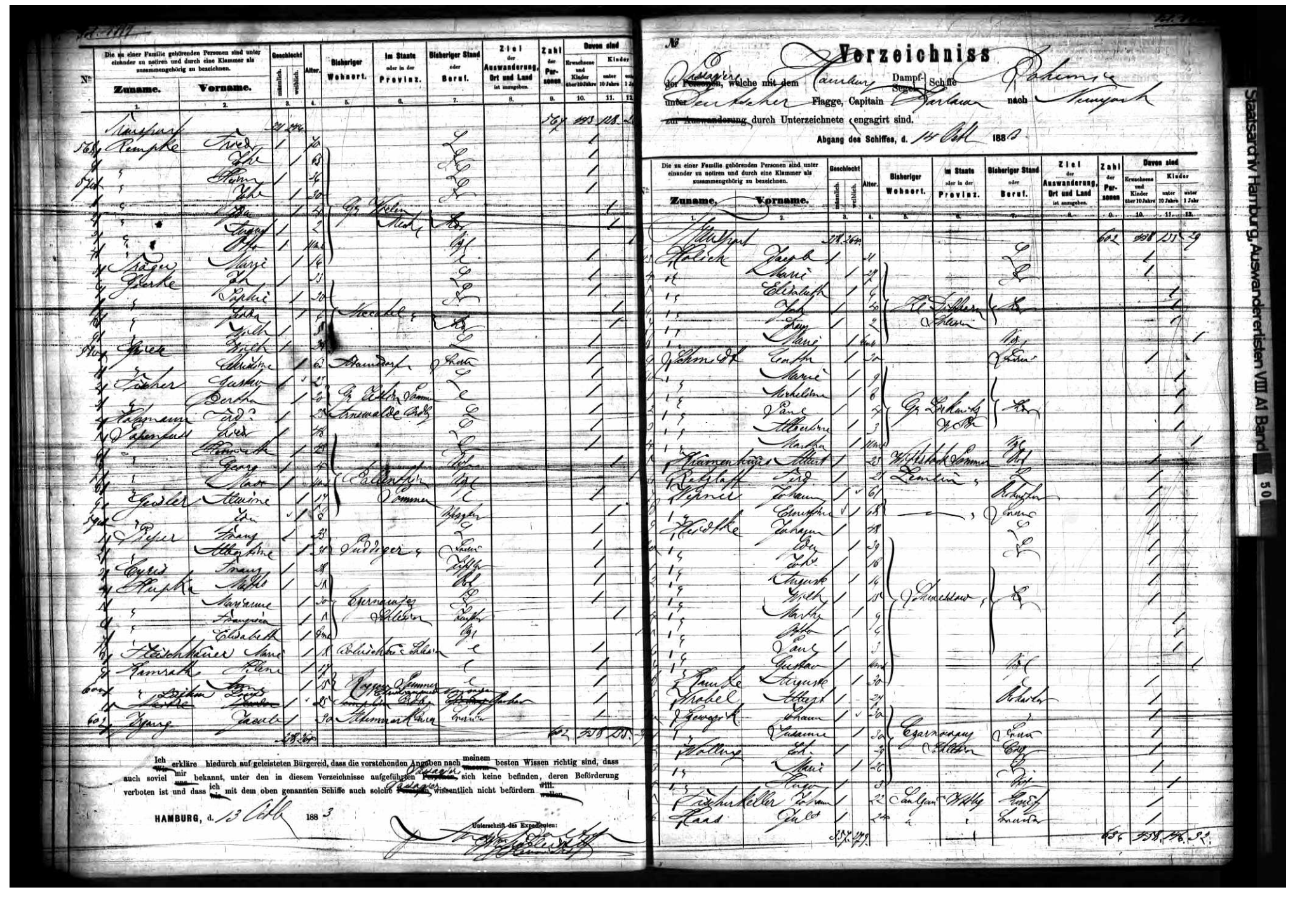 1883 S.S. Bohemia Ship Manifest